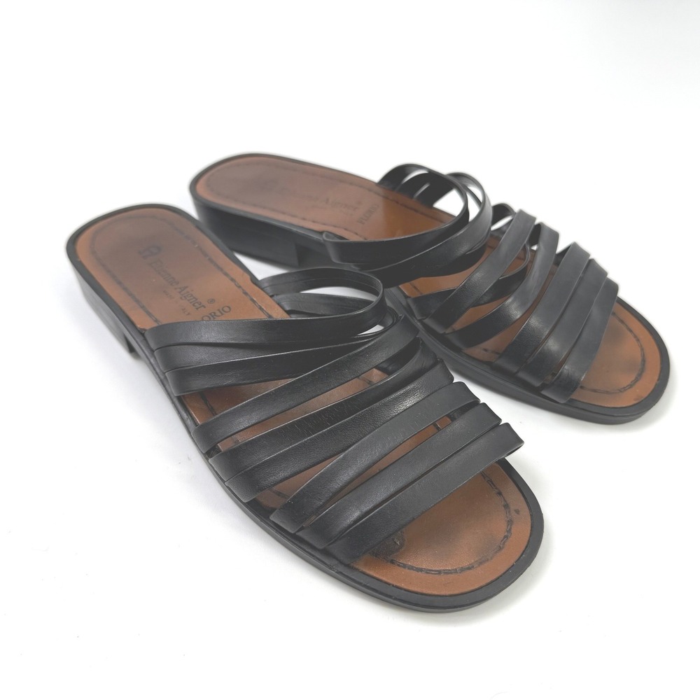 Vintage Etienne Aigner Sandals Women 5 Black Strappy Leather Chic Summer 90s Y2K